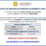 COMUNICADO – PROCESO DE MATRÍCULA PERIODO ACADÉMICO 2022 -II